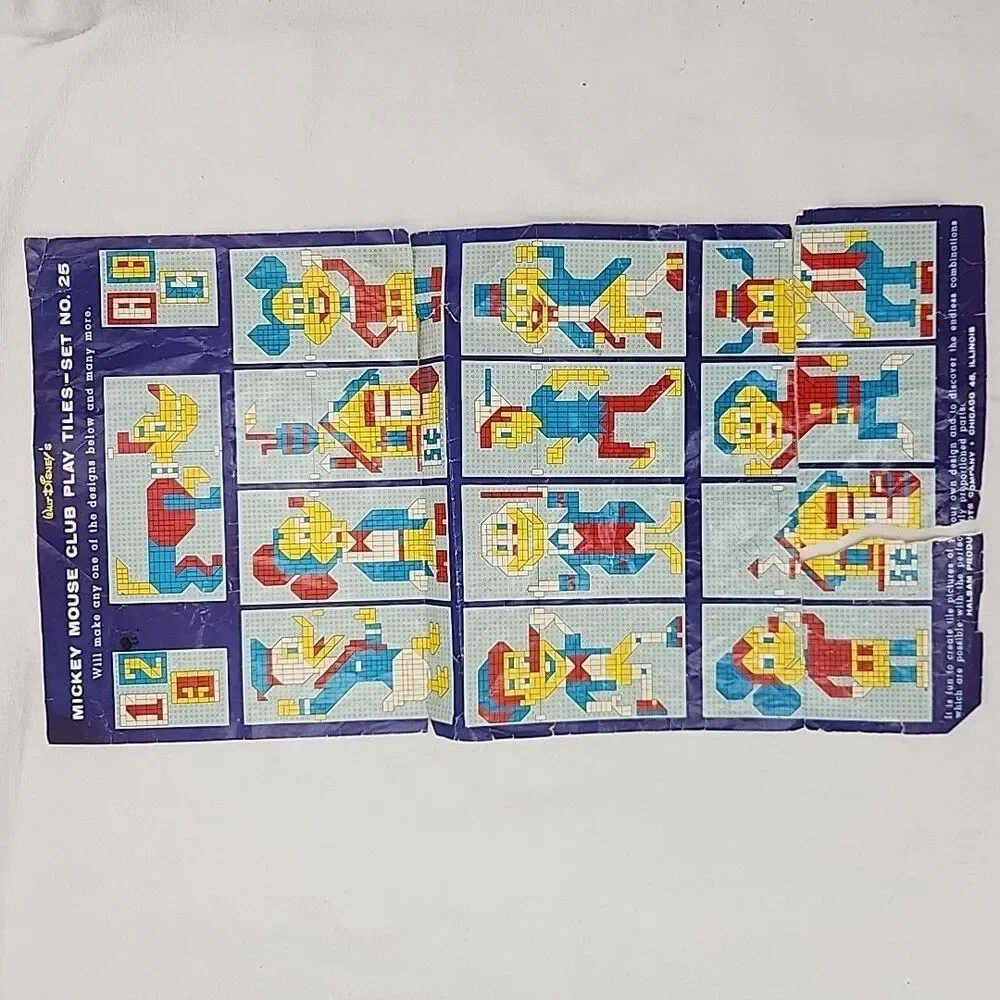 Game Disney Mickey Mouse Play Tiles 1964 Vintage Toy 312 Chips 2 Boards Chart